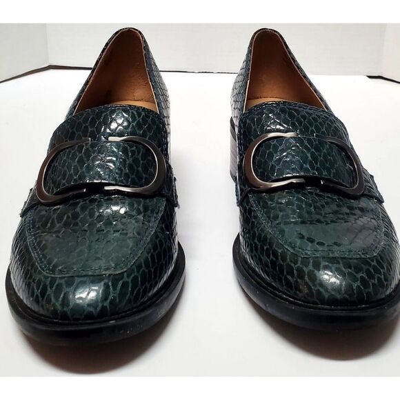 Naturalizer Pascal Shoes 8M Green Snakeskin Embossed Round Toe Buckle Bit Heels - Picture 8 of 16